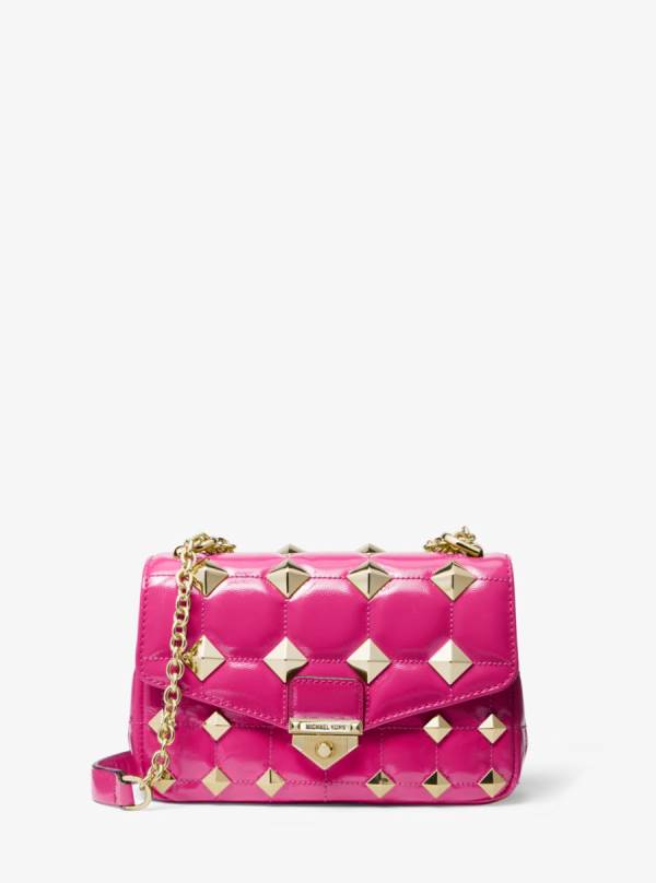 Damske Taška Cez Rameno Michael Kors SoHo Small Studded Quilted Patent Leather Ruzove - Kabelky Michael Kors Sleva | PDOYT-2196